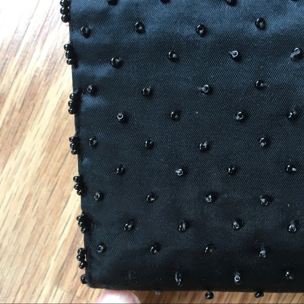 La Regale Ltd VINTAGE Black‎ Satin Hand beaded Evening Formal Clutch Bag Purse